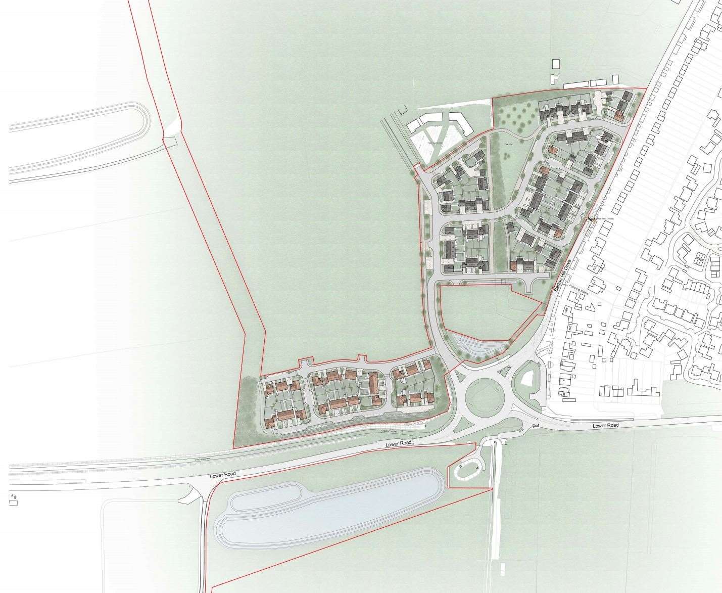 Where the Persimmon homes are planned for along the Lower Road and Barton Hill Drive, Minster, Sheppey