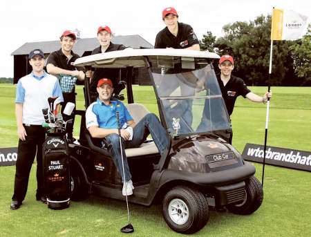 Drivers from the FIA World Touring Car and Formula 2 Championships find a slower form of transport at the London Golf Club