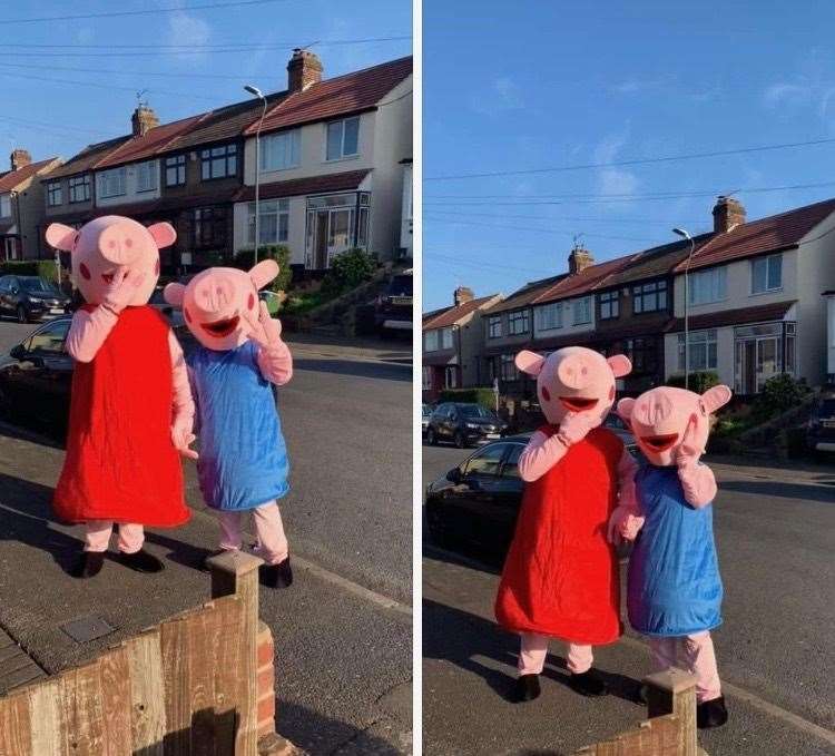 Donna Dorbon and husband Mark as Peppa Pig and George