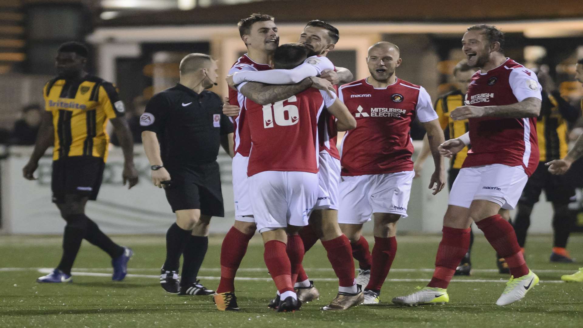 Ebbsfleet celebrate Jack Powell's opening goal at the Gallagher Picture: Andy Payton