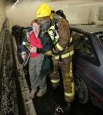 One of the "victims" is helped by a member of the emergency services. Picture courtesy Highways Agency