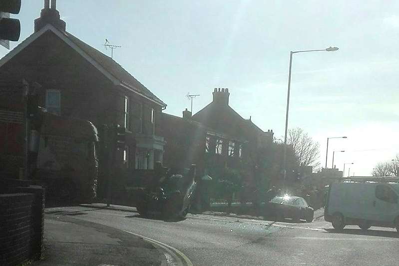 A car has overturned after a collision in Ramsgate. Picture: Dean Baldock