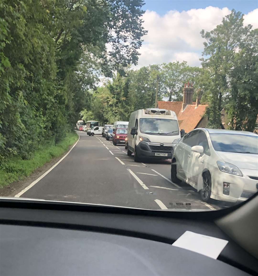 Queues on Linton Hill after a crash involving a car and a lorry