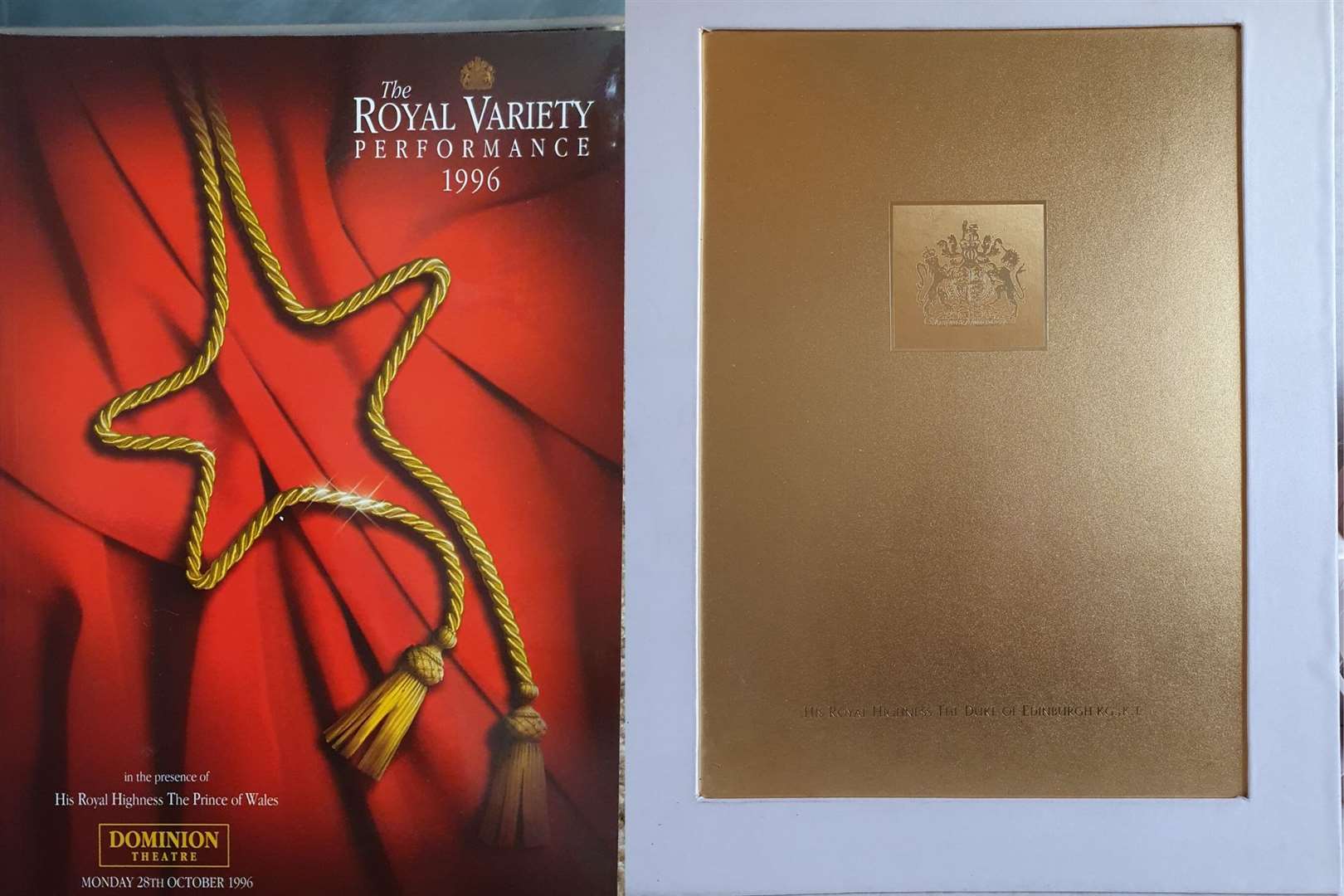 One of Mr Maxted's Royal Variety designs, left, alongside a special edition for the Queen