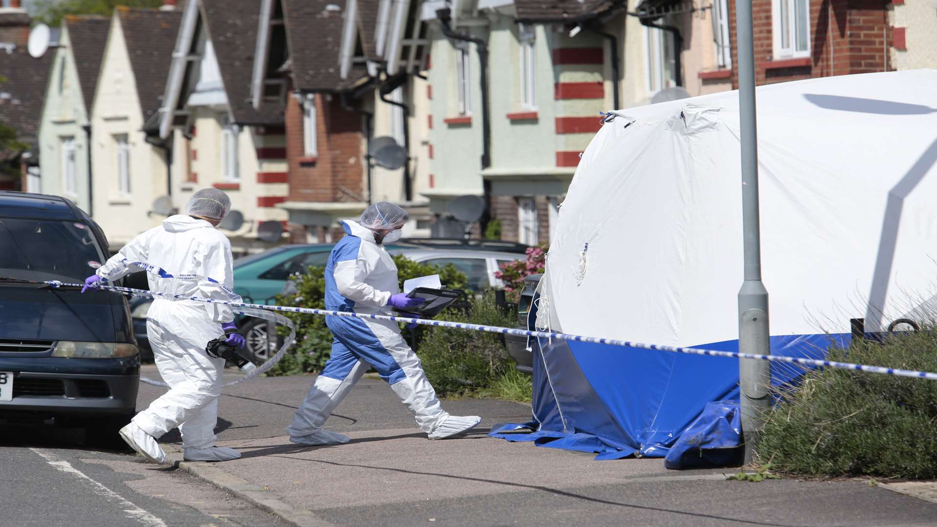 Forensic officers have been on scene all morning. Picture: Martin Apps