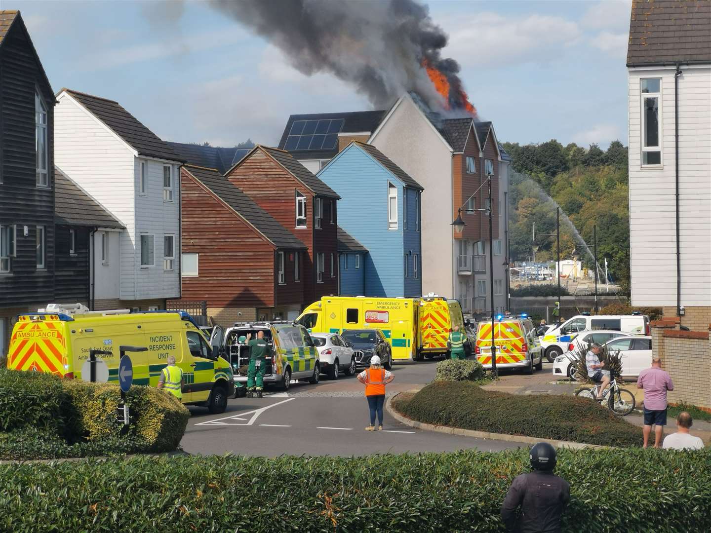 Fire crews at the scene of the flats blaze in St Mary's Island