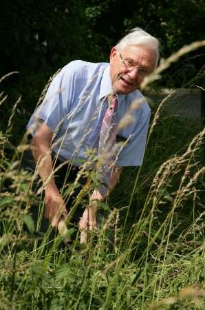 Cllr John Holland cuts back some weeds that block drivers views of the road. Picture: Martin Apps