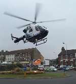 The air ambulance taking off at St Michael's Road roundabout to fly Gladys Lambert to hospital. Picture: Barnaby Chesterman
