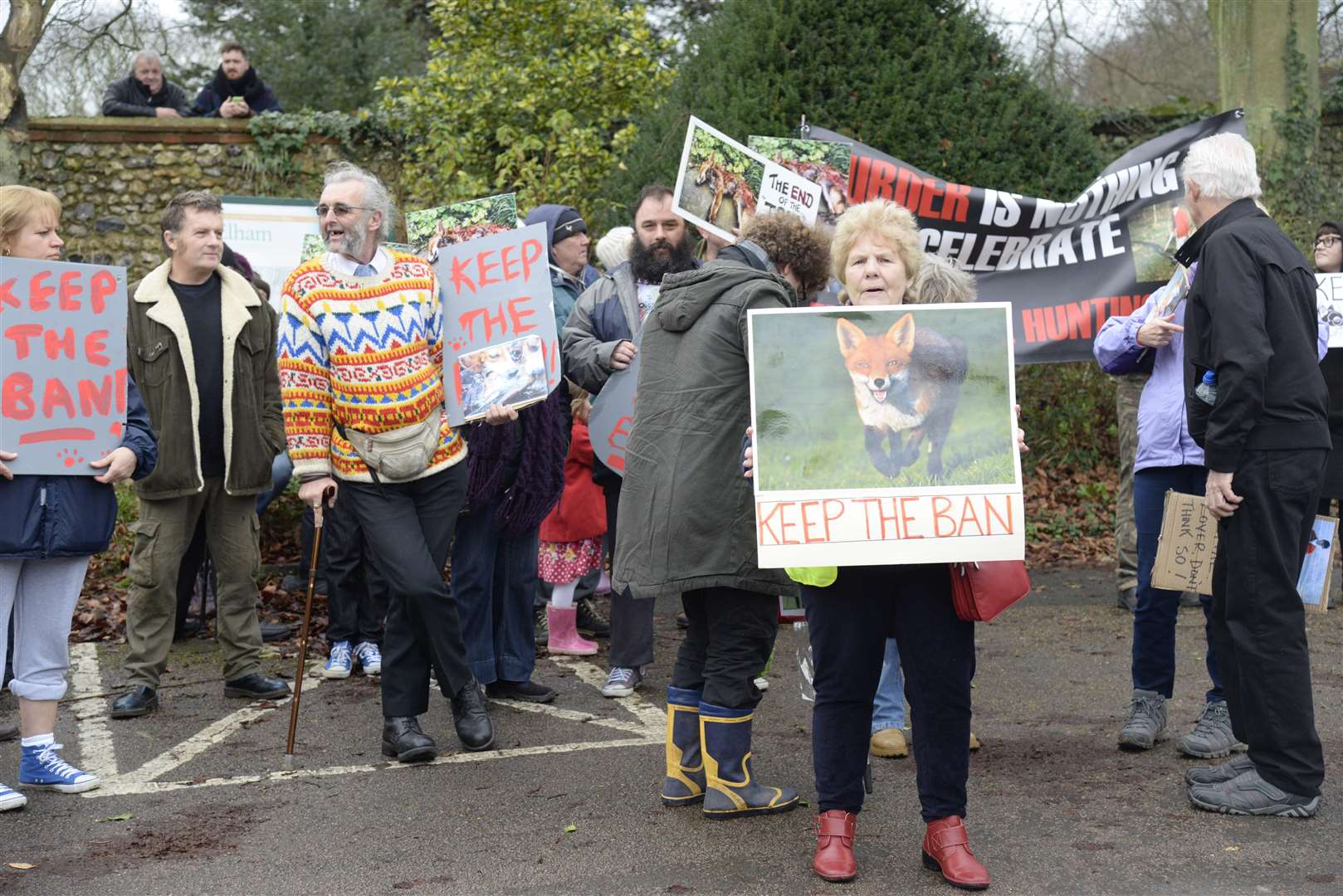 Anti-hunt protestors at the meet of the East Kent Hunt with West Street in Elham on Boxing Day in 2015. Picture: Chris Davey