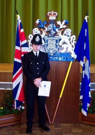 Paul Wilkins graduating as a police Special Constable at Hendon Police Training College in 2006