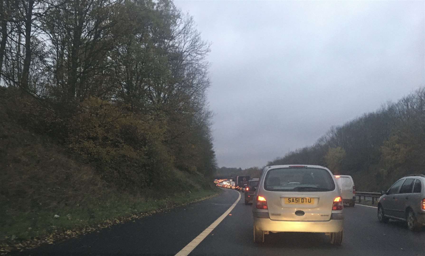 Traffic building on the M2 following the crash near junction 5