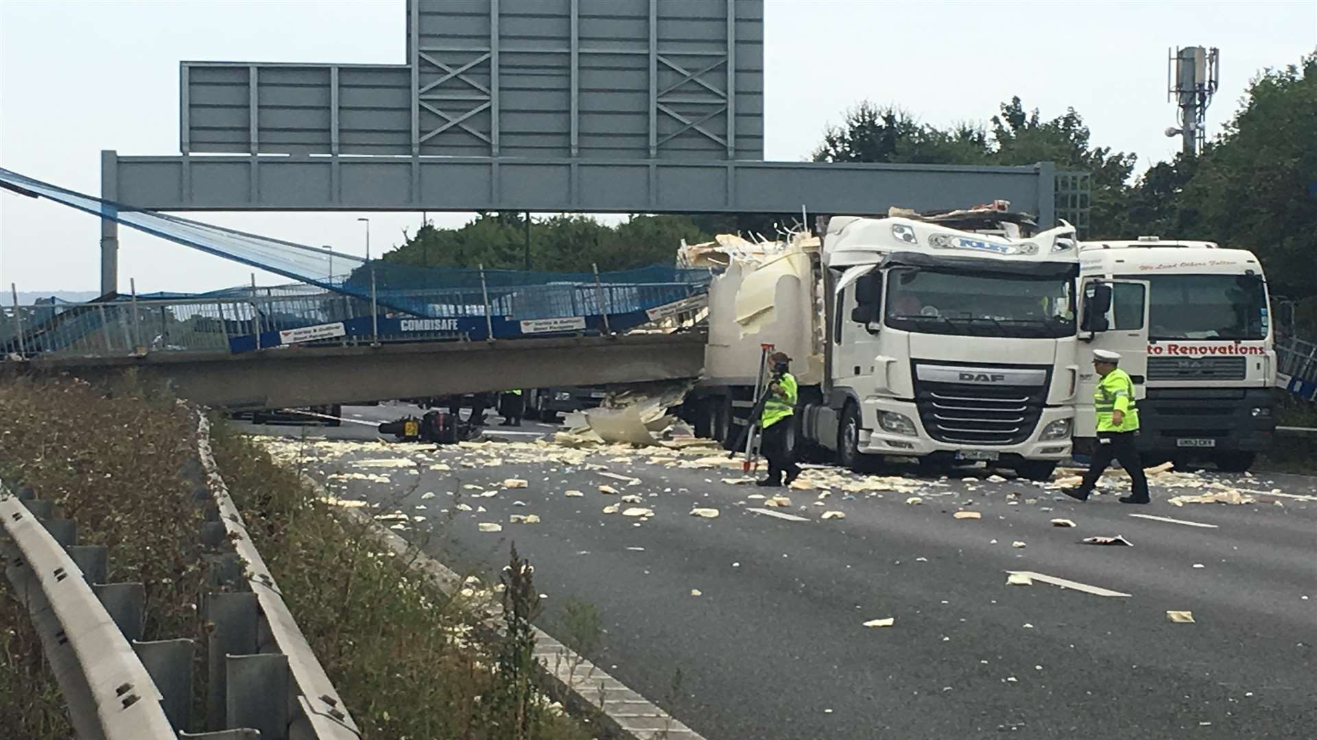 The M20 bridge collapsed after being struck by a lorry