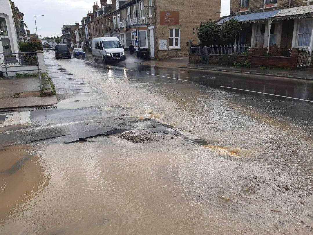 The water leak in Canterbury Road, Whitstable. Picture: Tina Webb