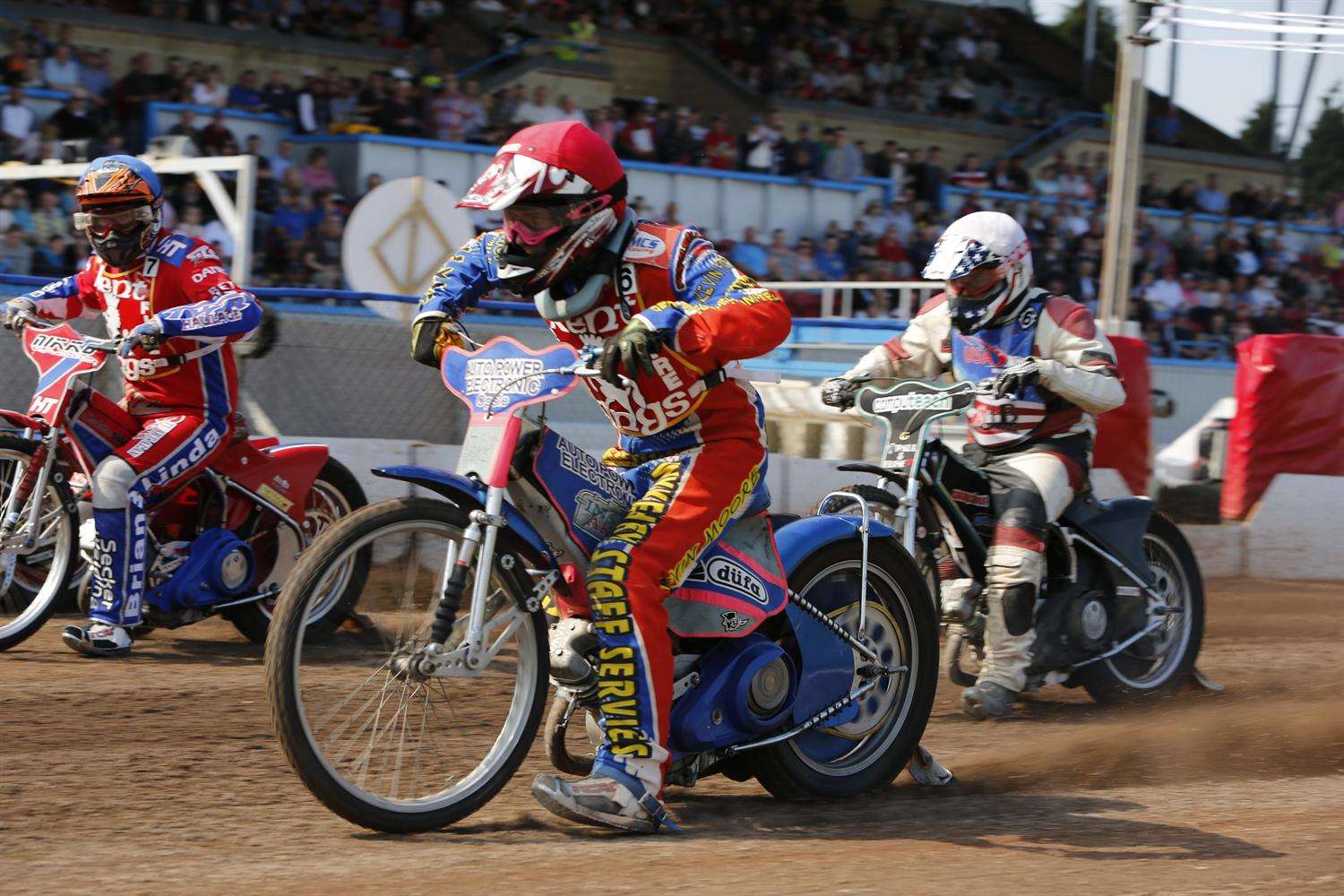 Speedway riders in action at Central Park Stadium.