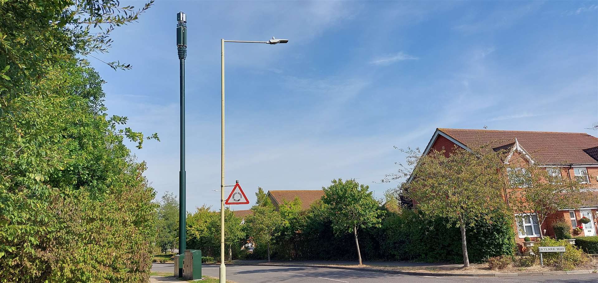 The 5G mast sits on Bluebell Road, opposite Skylark Way