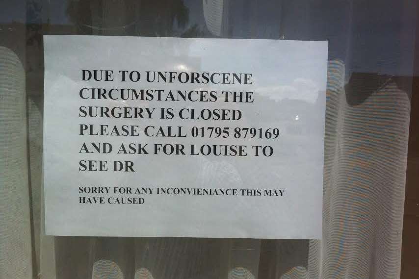 The notice which has been placed in the medical centre's window