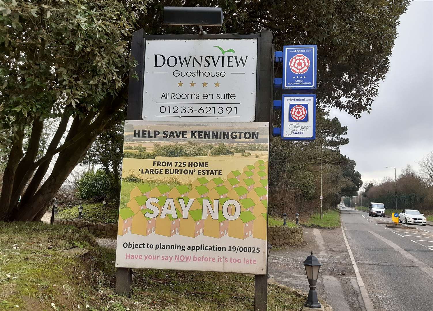 A sign at the entrance to the B&B opposing the 'Large Burton' development