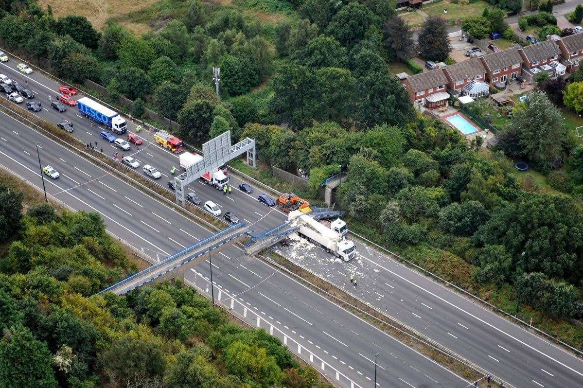 An aerial view of the accident scene