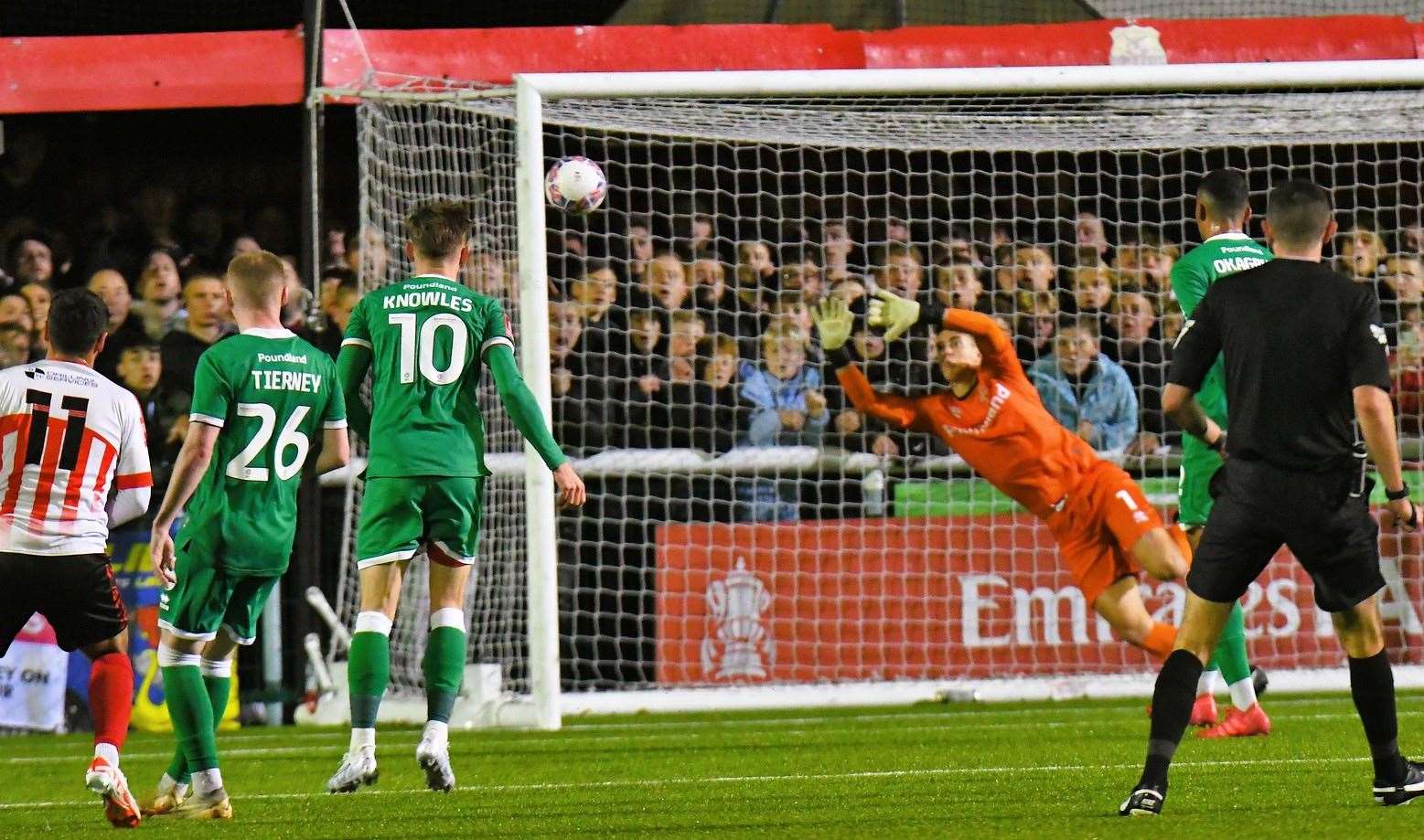 James Bessey-Saldanha gives Sheppey a shock lead in stunning style in Friday’s televised FA Cup First-Round defeat to Walsall. Picture: Marc Richards