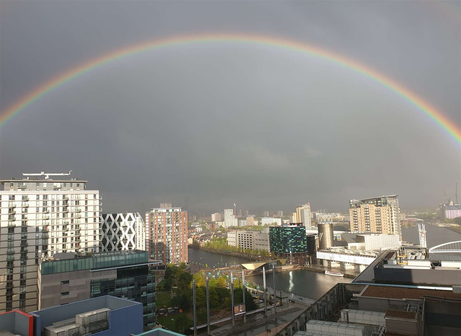 A rainbow made an appearance over MediaCityUK in Salford, Greater Manchester, prior to the applause (Paul Newman/PA)