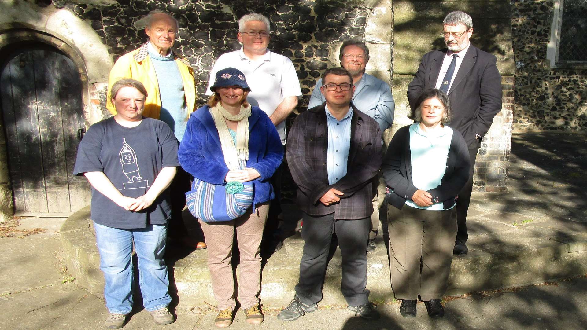 The bell ringers (back row from left to right): Peter Hartley, Alex Britton, Terry Barnard, Alan Pink; (front row from left to right): Helen Webb, Anita Perryman, Nick Wheeler, Louise Pink