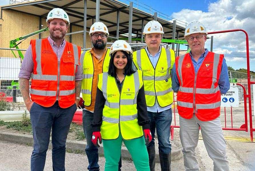 Naushabah Khan and fellow councillors on a visit to the under-construction Splashes site in Rainham