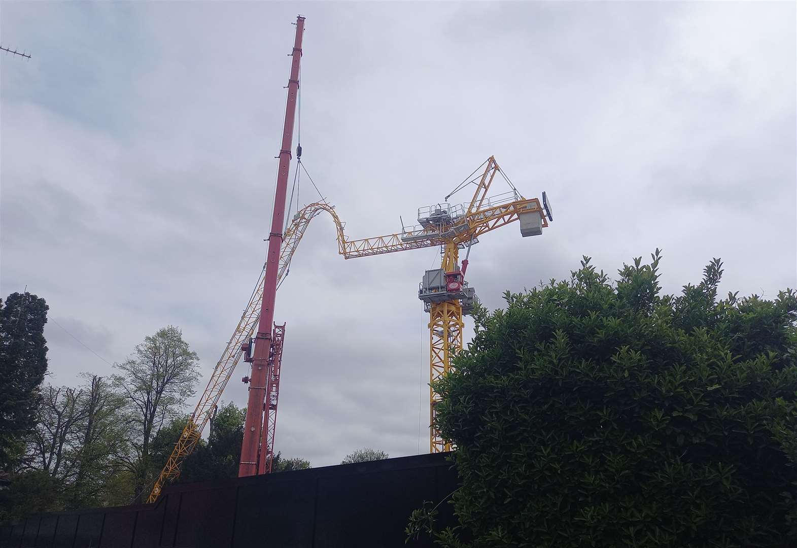 The yellow crane collapsed at a building site in New Dover Road, Canterbury