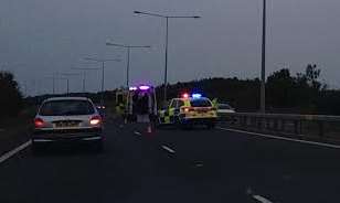 The cyclist has been taken to hospital. Picture: Lowri Stafford
