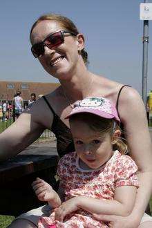 Shirley Stevens and daughter Eleanor enjoy the sun