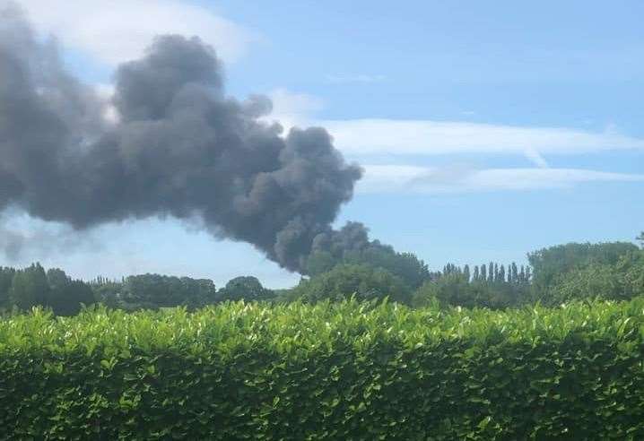 The fire at Arnold Farm in Leeds, Maidstone, could be seen from Caring Lane. Picture: Sue Pearce