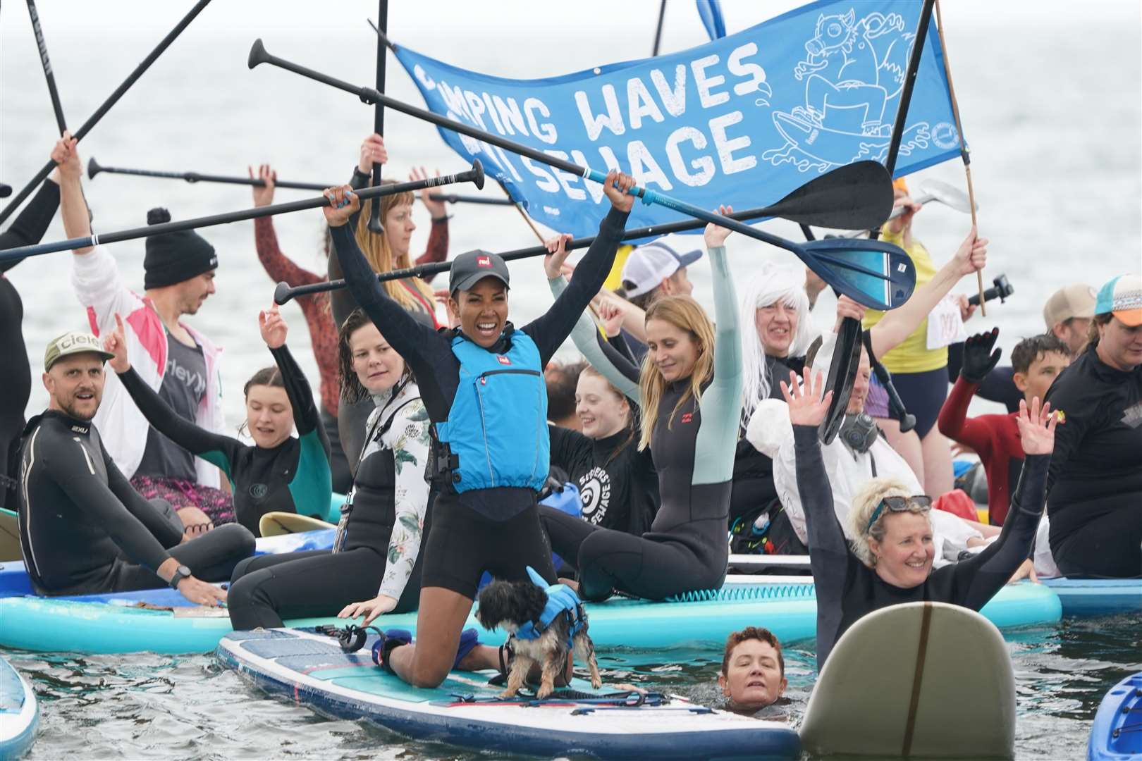 Olympian and keen paddle-boarder Dame Kelly Holmes during a Surfers Against Sewage paddle-out protest in Brighton (Gareth Fuller/PA)