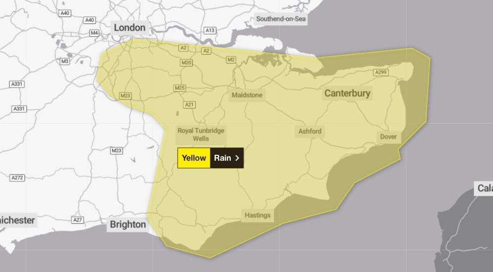 A yellow weather warning for rain has been issued. Picture: The Met Office