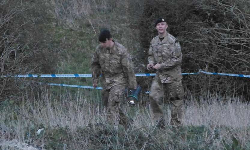 Soldiers at the scene of a grenade found in Hythe. Picture: @Kent_999s.