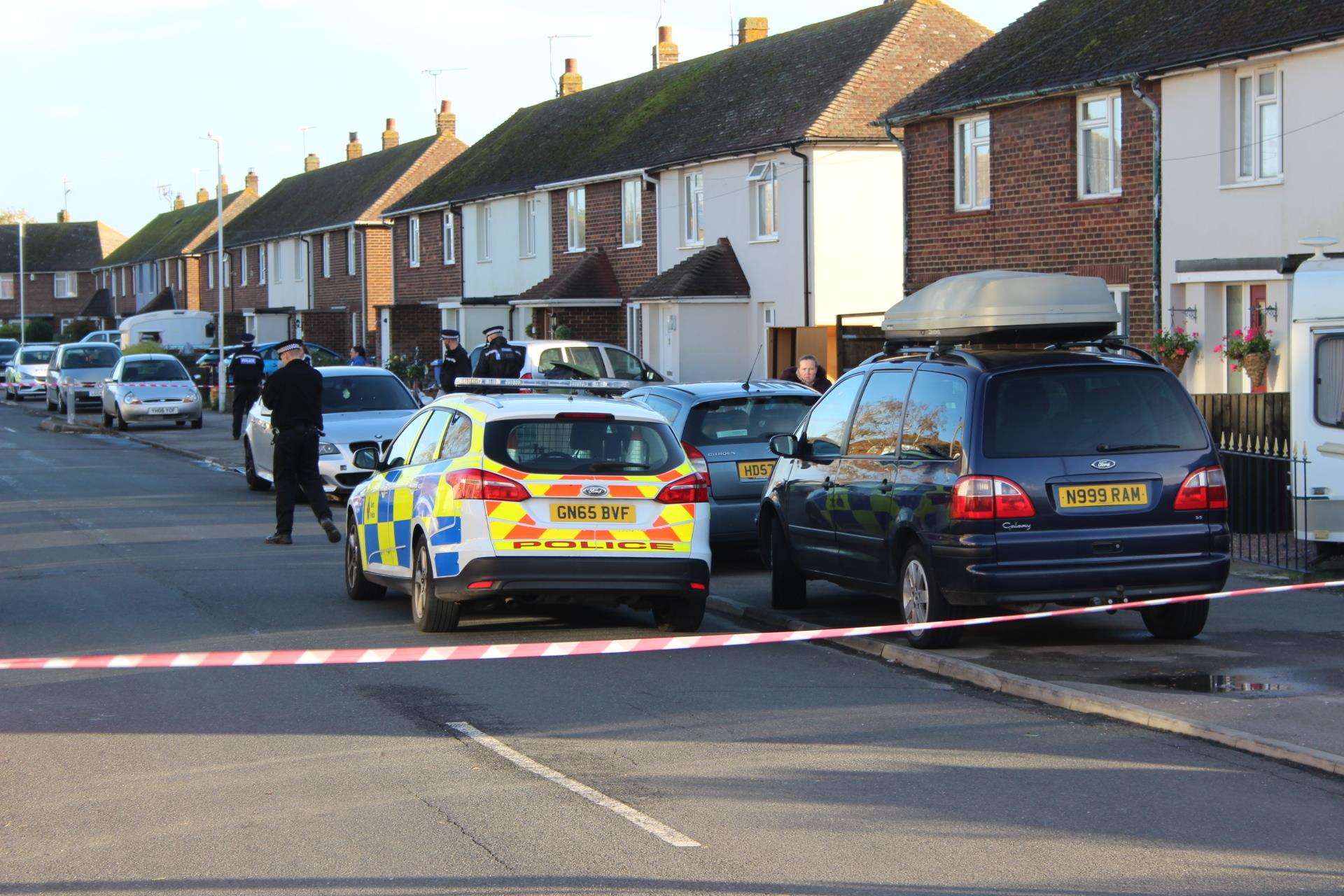 Police taped off Manor Road, Rushenden, on Remembrance Sunday