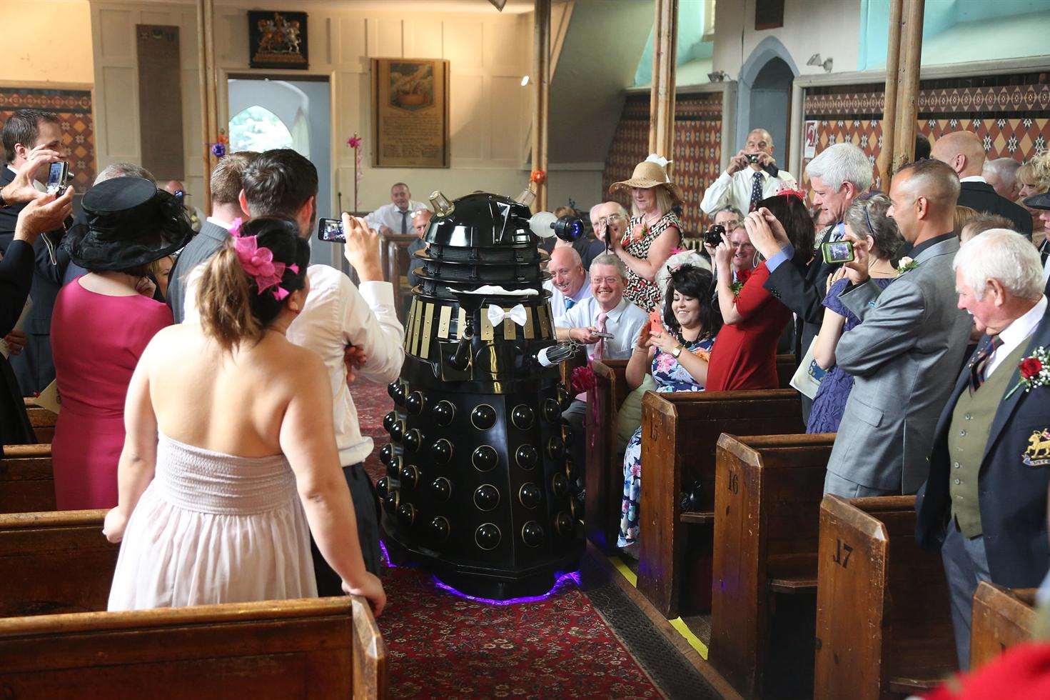 A surprise guests at the wedding was Skaro's most feared inhabitant, the deadly Daleks. Picture: Roger Vaughan.