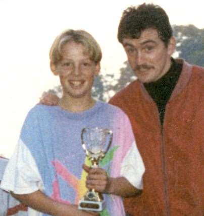 Jenson Button, aged 13, meets Barry McGuigan at Buckmore in 1991