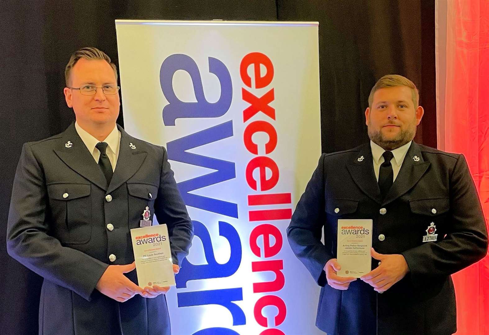 PC Louis Southon (left) and Sgt James Cattermole saved an arsonist from a burning building in Sellindge. Picture: Kent Police
