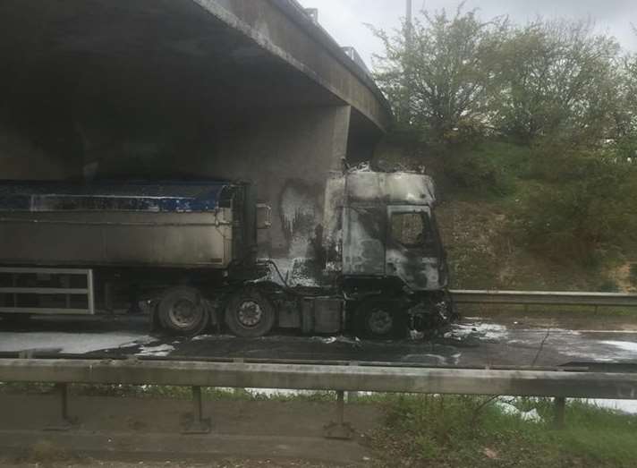 The lorry was gutted in the fire. Picture: Ben Hunt.