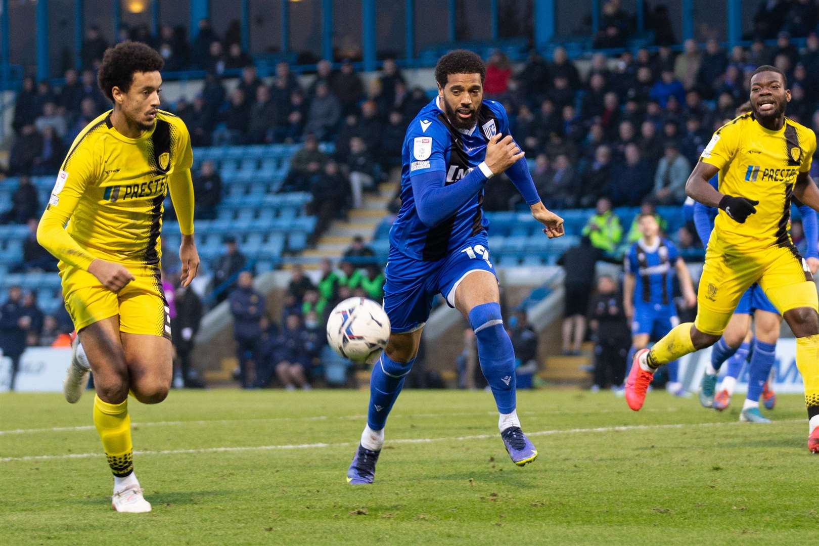 Vadaine Oliver in action for Gillingham against Burton Albion at the weekend Picture: KPI