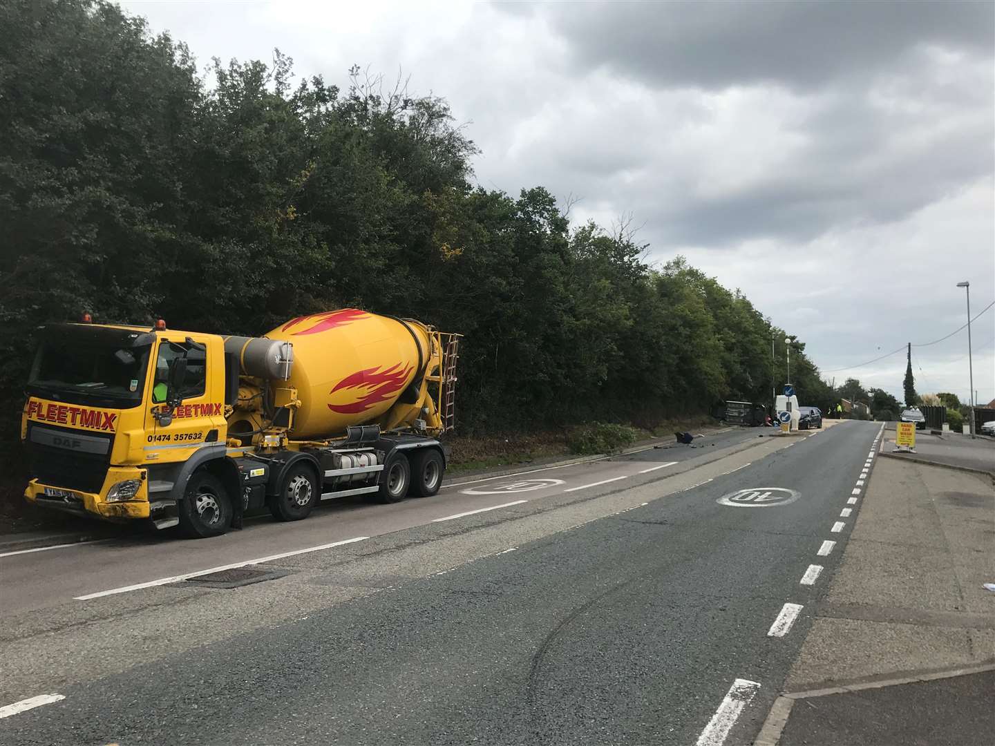 A cement mixer collided with cars waiting at temporary traffic lights in Cuxton