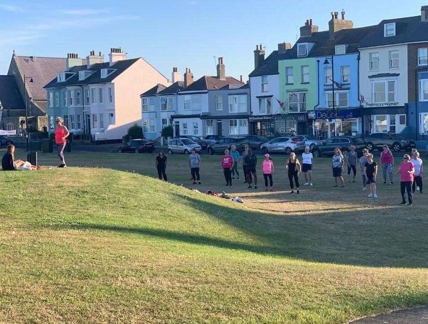Mrs Forsyth held a class outside on Walmer Green to enjoy the sunshine