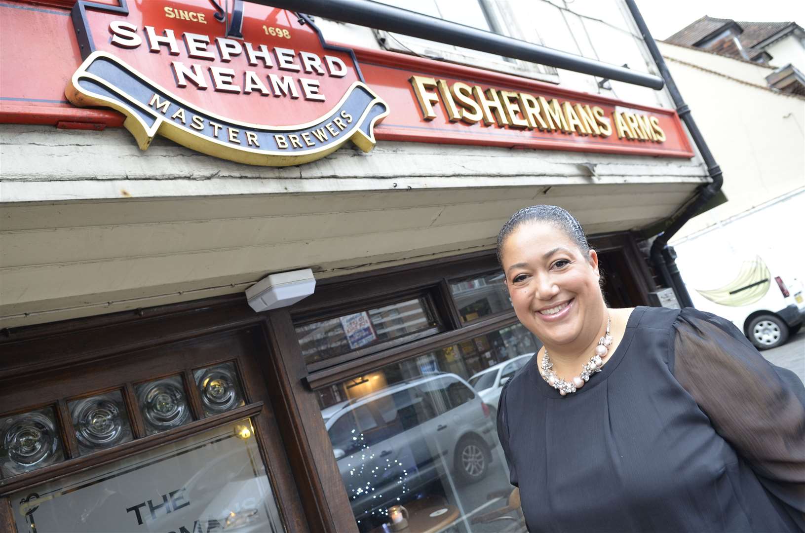 Valerie Gillingham outside the Fishermans Arms