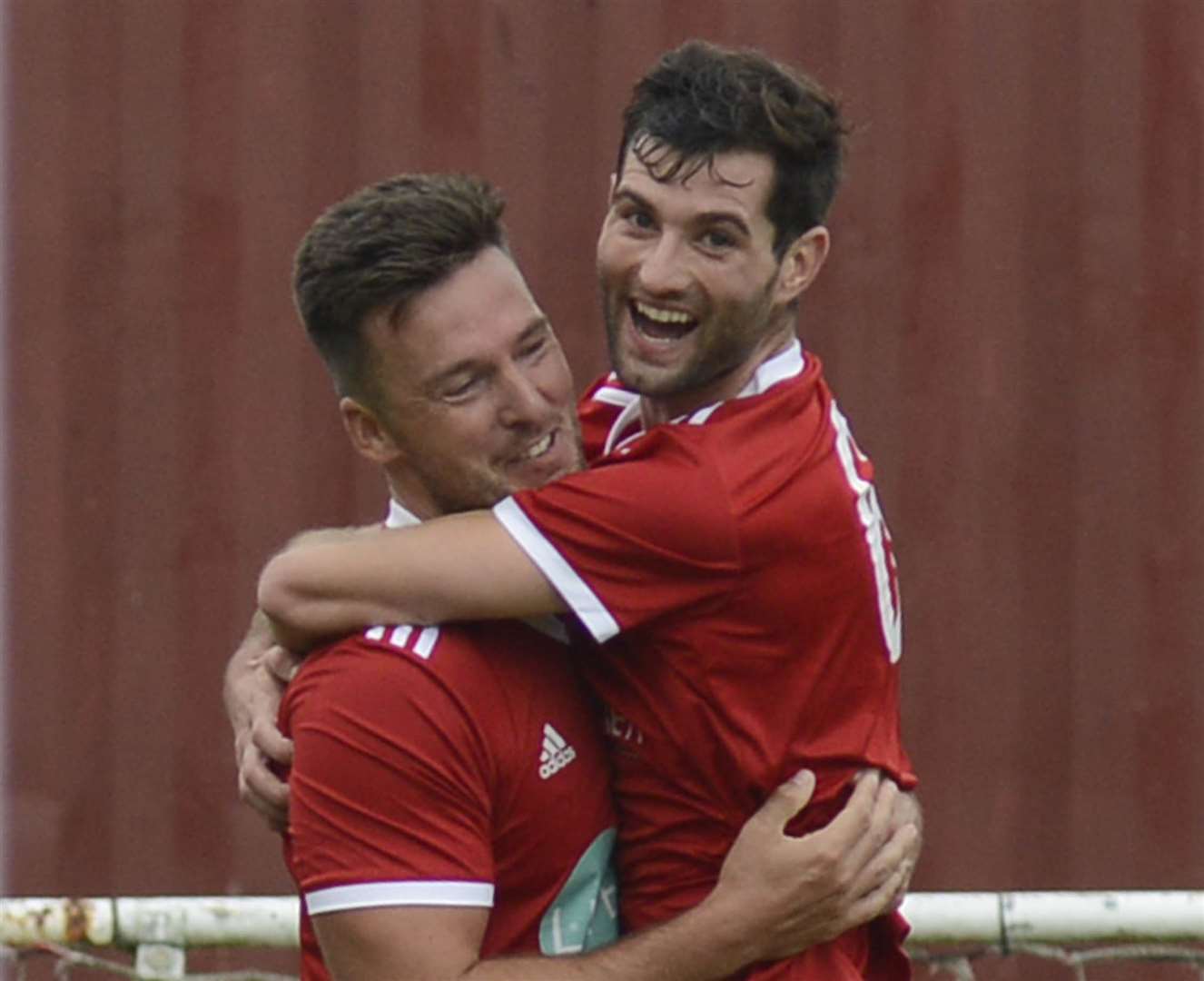 Delight for Jamie Coyle, left, after scoring on his Hythe debut Picture: Paul Amos