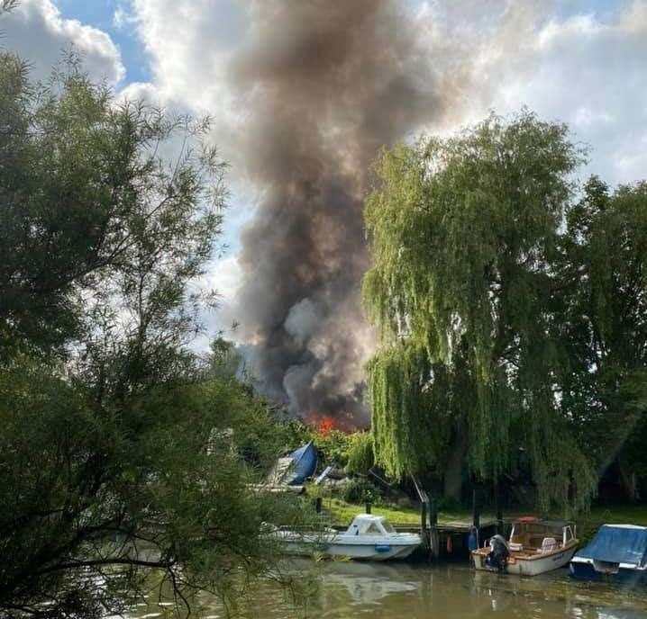 The Grove Ferry blaze spread from a building to nearby outbuildings and a boat. Picture: Will Wright