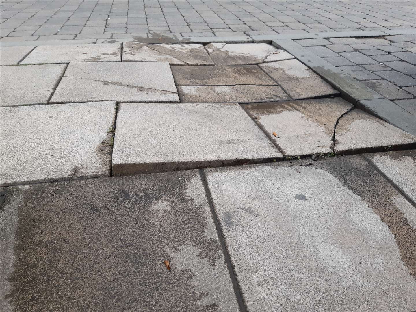 The broken slabs are outside the Beauty Closet in Longshaw Road