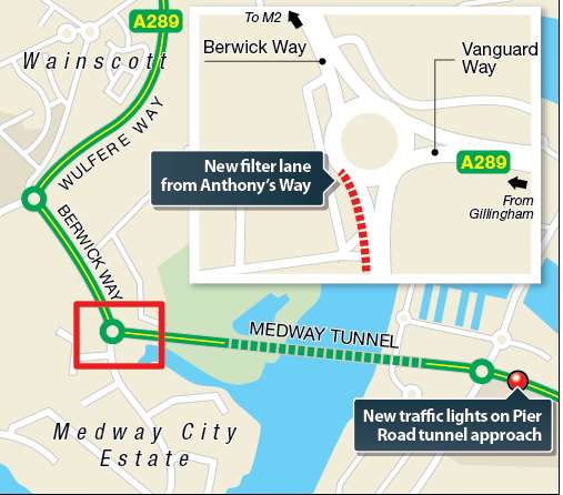 Graphic showing the changes to ease traffic on the Medway City Estate