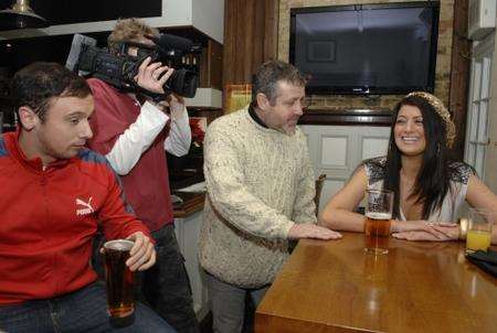 Director and actor Lee Alliston (left), filming in Whitstable with Jason Maza and Gemma Sparks.