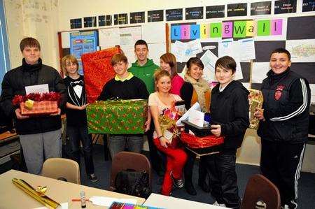 Isle of Sheppey Academy pupils with their hampers for the Pay it Forward scheme