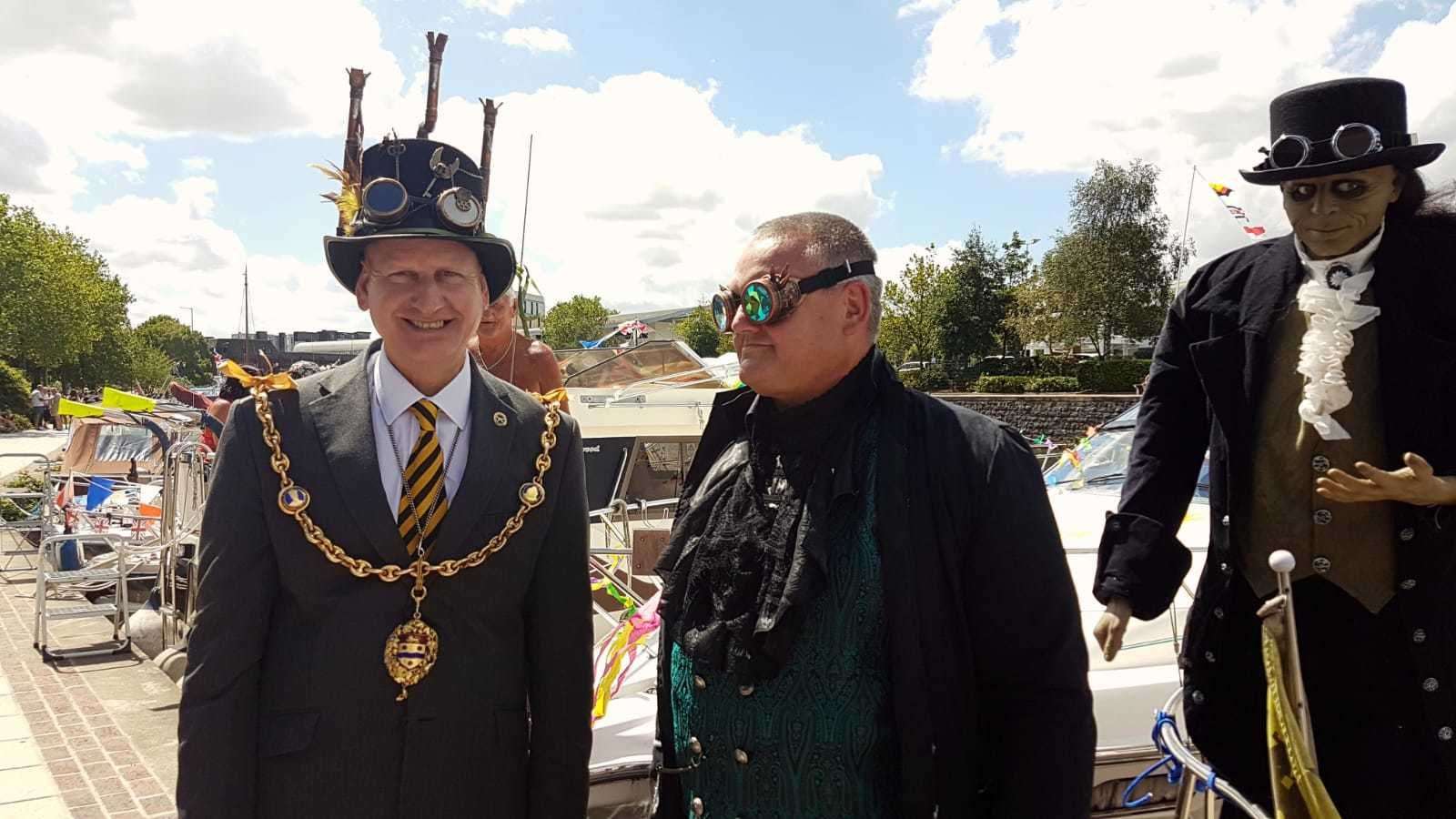 Dave Naghi (left) in his Steam Punk gear at Maidstone River Festival