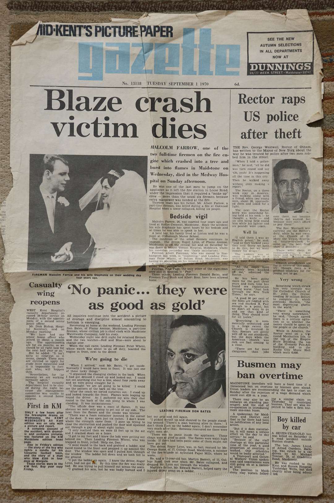 The tragedy was also the front page story on our sister paper of the time, The Gazette